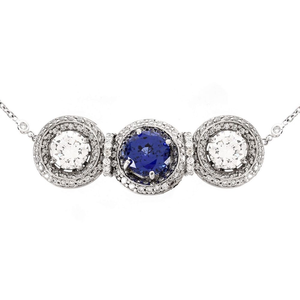 Appraisal: Contemporary Diamond and Sapphire Necklace Contemporary Carat TW Round Brilliant