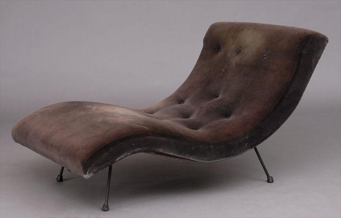 Appraisal: MID TH C CHOCOLATE BROWN BUTTONED VELVET S-FORM COUCH ON