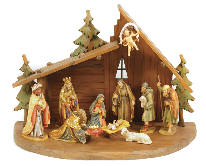 Appraisal: ELEVEN PIECE CRECHE WOODEN NATIVITY SET carved hand painted and