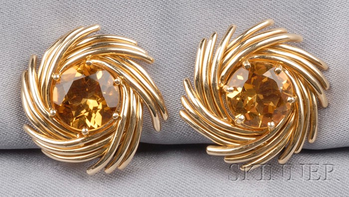 Appraisal: kt Gold and Citrine Earclips Schlumberger Studios Tiffany Co lg