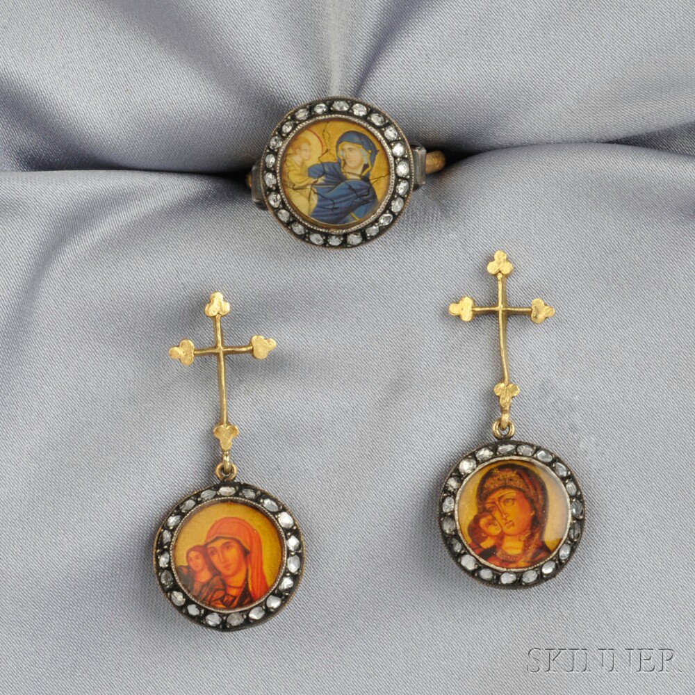 Appraisal: Icon Ring and Earpendants Sevan Bicakci the ring depicting the