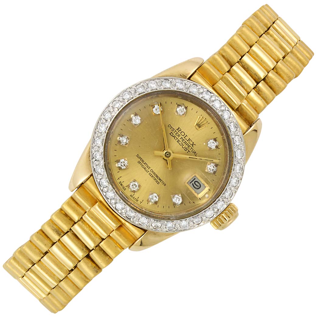 Appraisal: Lady's Gold and Diamond Wristwatch Rolex kt automatic sweep seconds