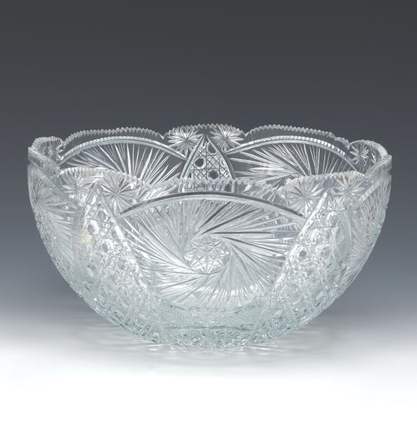 Appraisal: LARGE BRILLIANT CUT CENTERPIECE BOWL x Heavy cut glass centerpiece