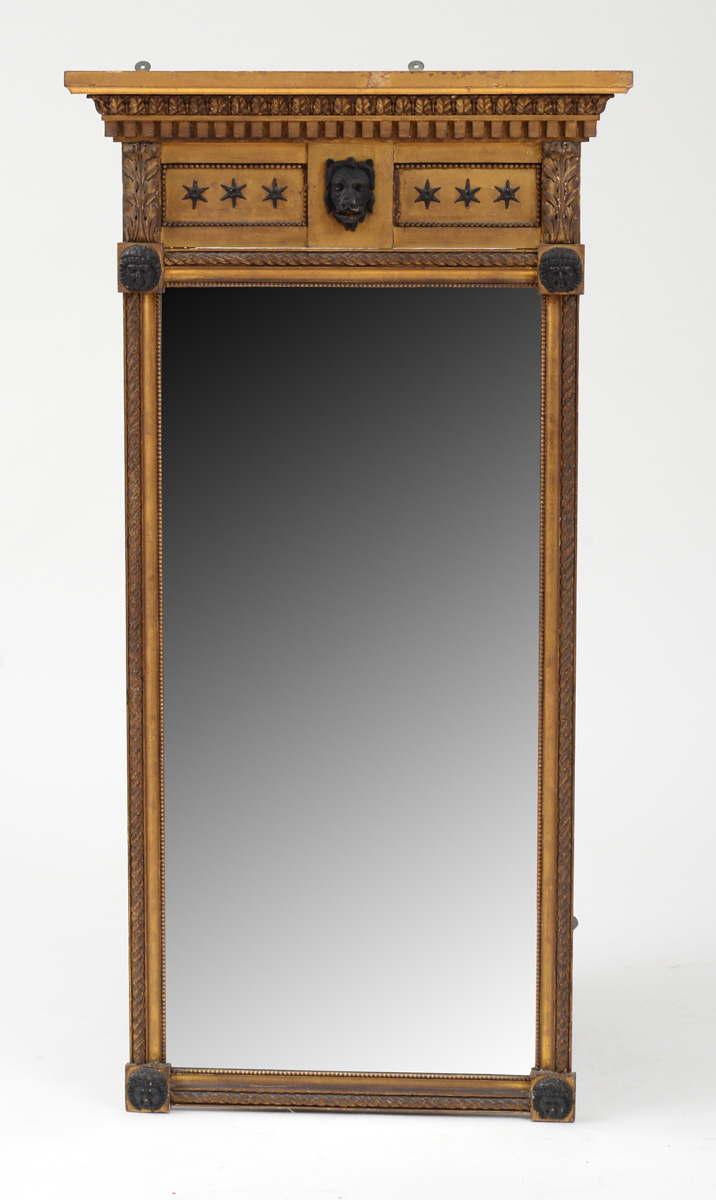 Appraisal: REGENCY STYLE PAINTED AND PARCEL-GILT MIRROR The rectangular mirrorplate surmounted