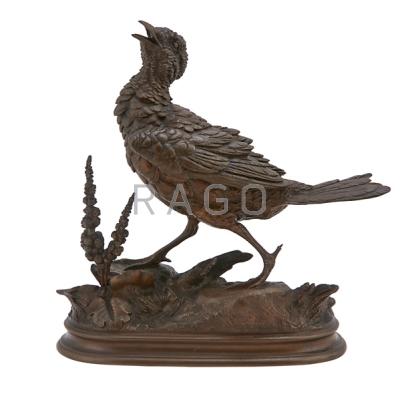 Appraisal: PAUL-EDOUARD DELABRIERRE French - Bronze sculpture of a game bird