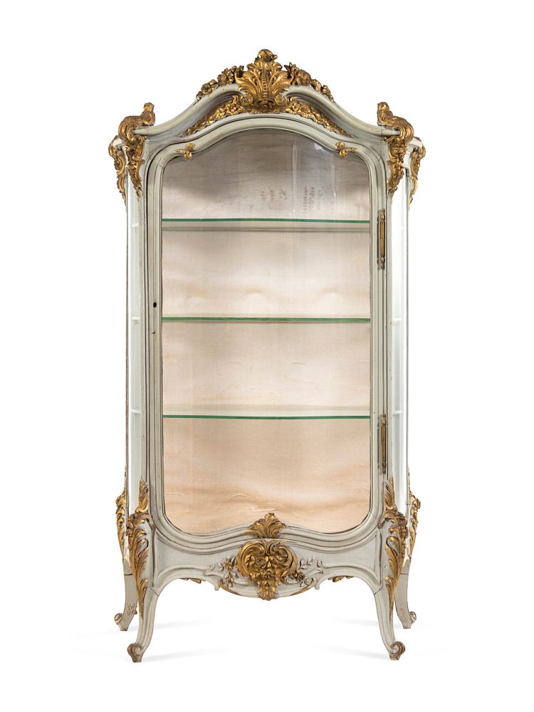 Appraisal: A Louis XV Style Painted and Parcel Gilt Carved Vitrine