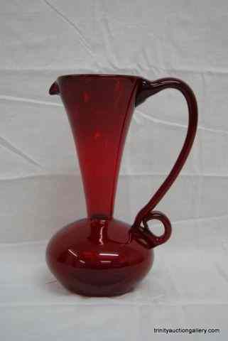 Appraisal: Hand Blown Ruby Red Art Glass PitcherFrom the estate is