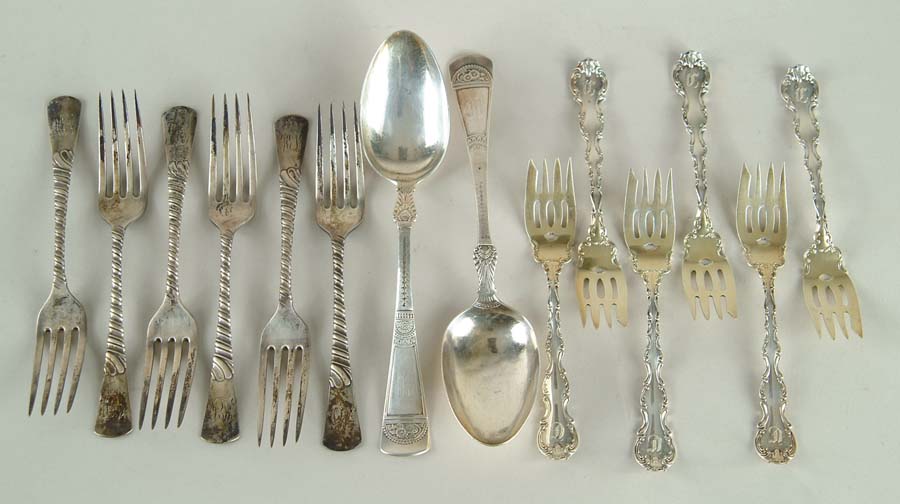 Appraisal: FOURTEEN STERLING FLATWARE PIECES Lot includes Six - forks by