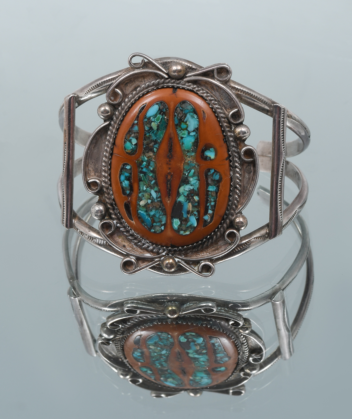 Appraisal: NATIVE AMERICAN STERLING WALNUT TURQUOISE CUFF Hard to find walnut