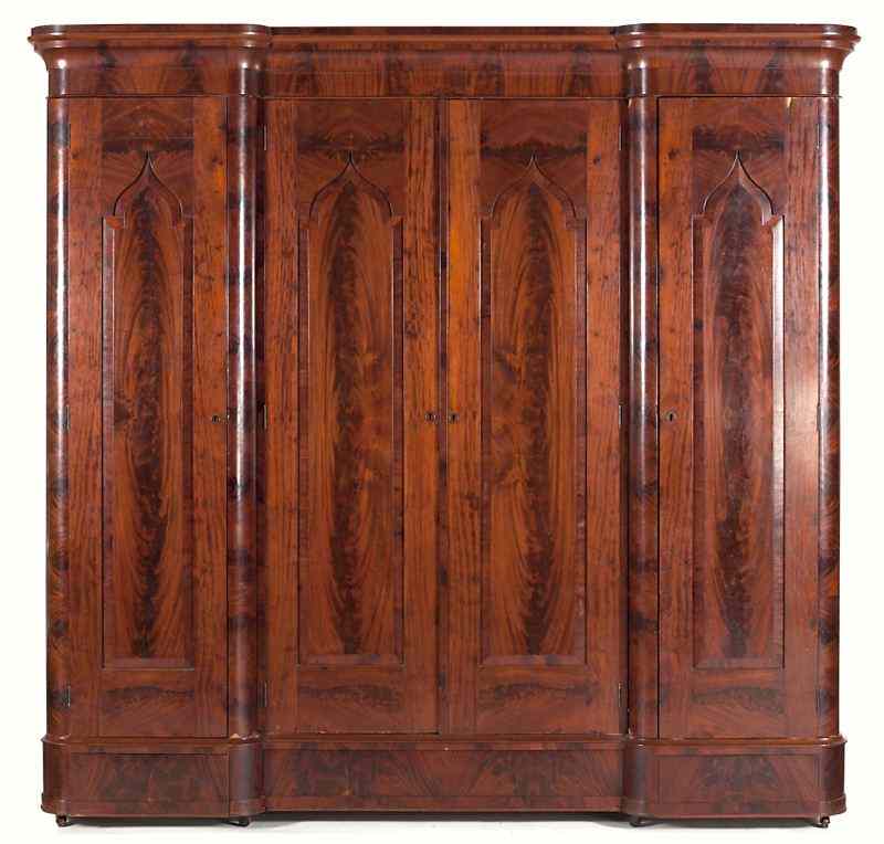 Appraisal: Mid-Atlantic Late Classical Wardrobe Presscirca five-part form highly figured flame