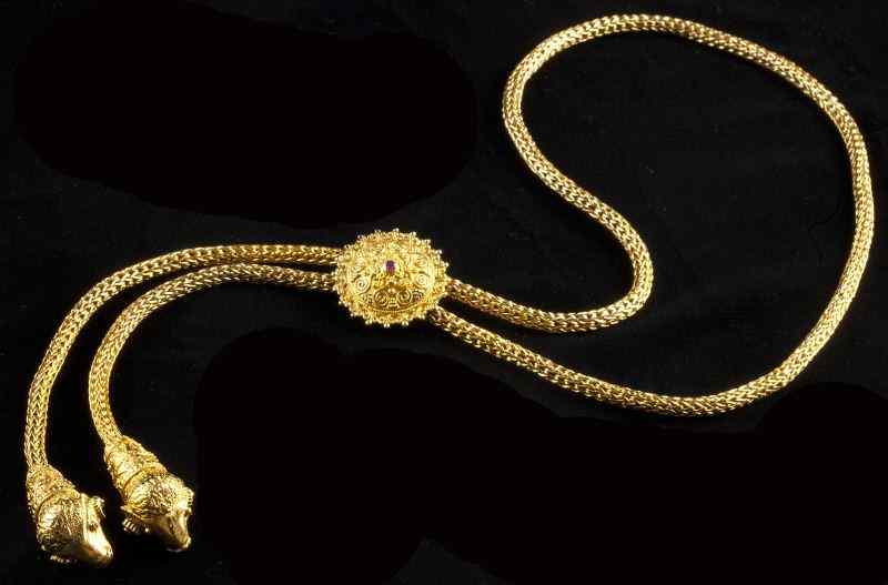 Appraisal: Gold and Ruby Lariat Michalisdesigned in the ancient Greek style