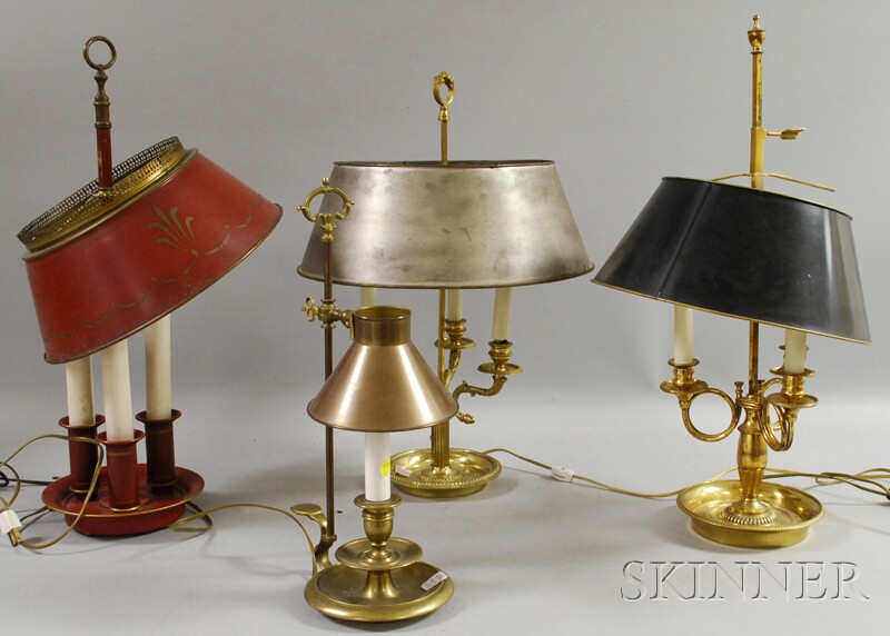 Appraisal: Four French-style Adjustable Bouillotte Table Lamps three brass and one