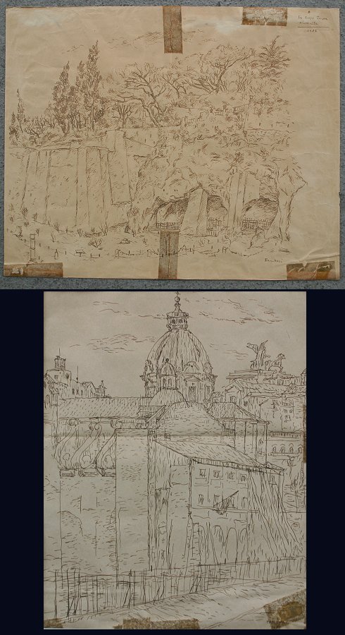 Appraisal: TAMBURI Orfeo Italian - Pair of drawings Cemetery landscape ''