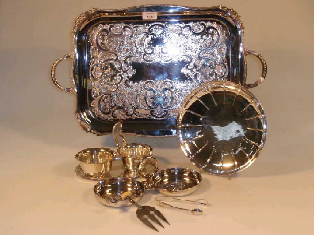 Appraisal: A Viners electroplate two-handled tea tray together with a nut