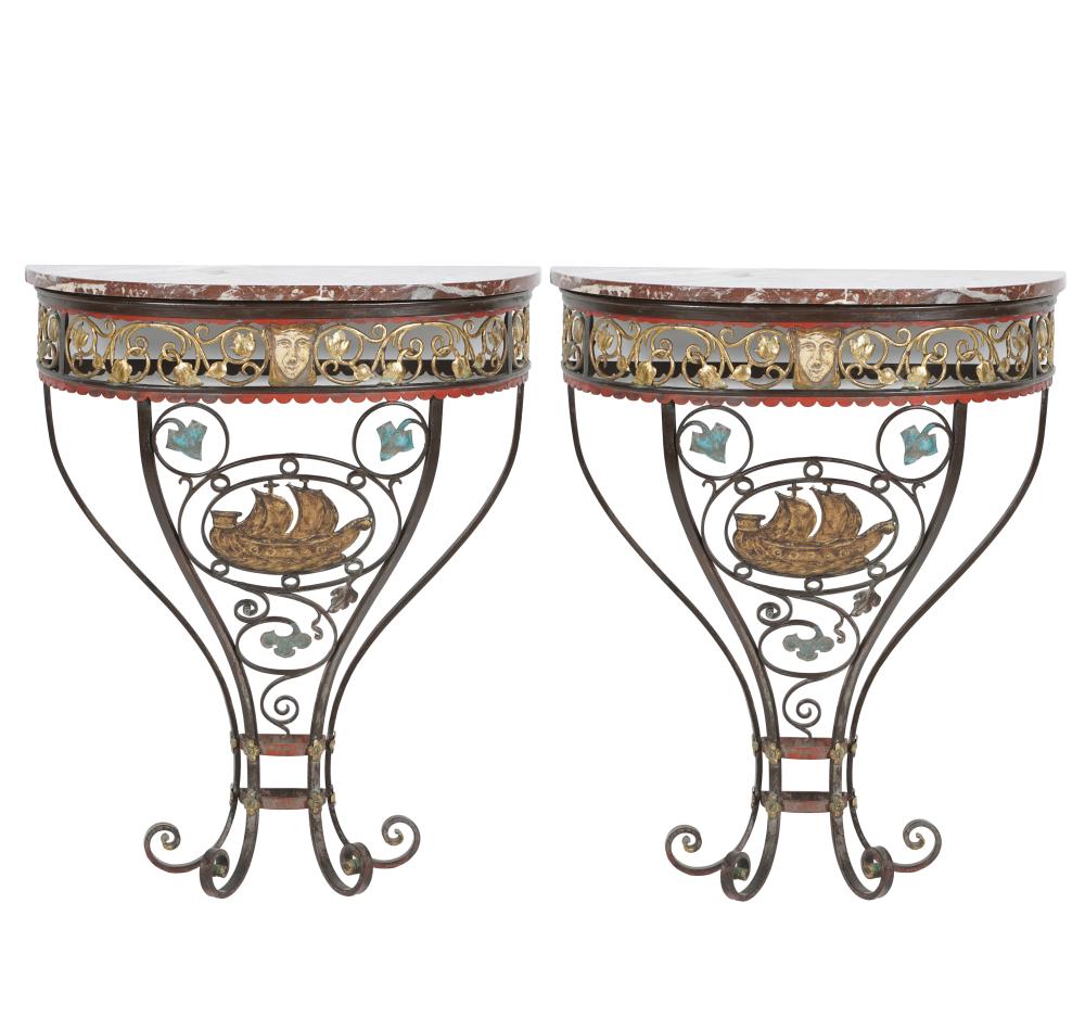 Appraisal: PAIR OF SPANISH STYLE PAINTED IRON CONSOLESeach with a rouge