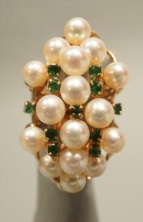 Appraisal: K Gold Cocktail Ring w Pearls Emeralds Sz K Gold