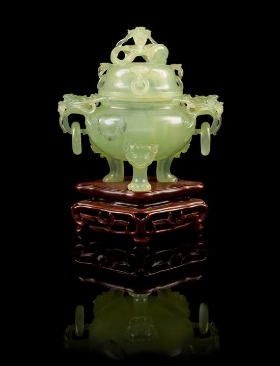 Appraisal: Sale Lot A Carved Jade Tripod Censor and Cover the