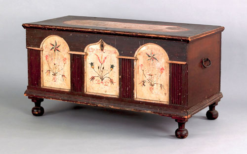 Appraisal: Lancaster County Pennsylvania painted dower chest dated inscribed Elisabeth Gesellin