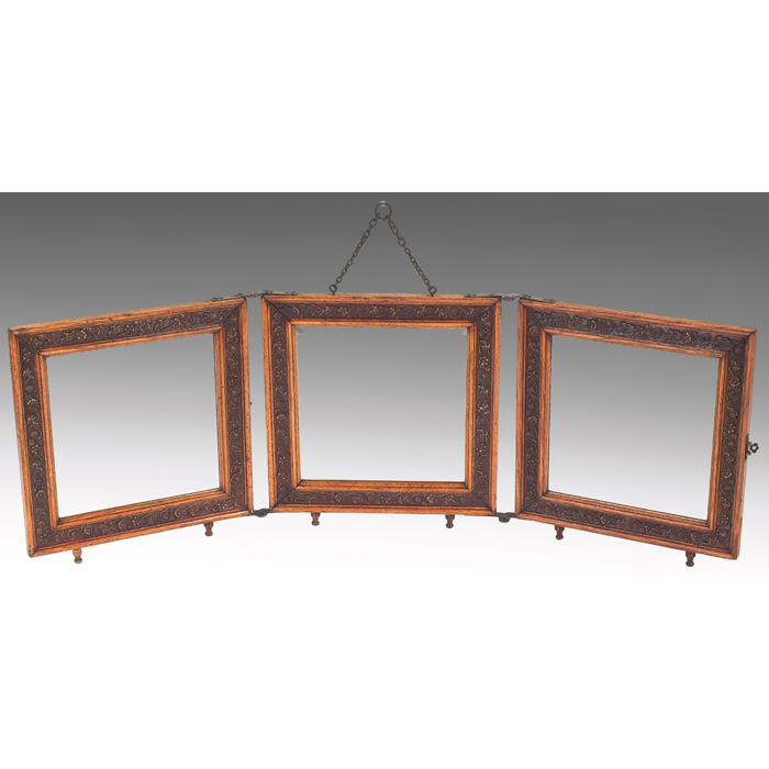 Appraisal: Arts and Crafts period mirror threefolding segments with beveled mirrorsbordered