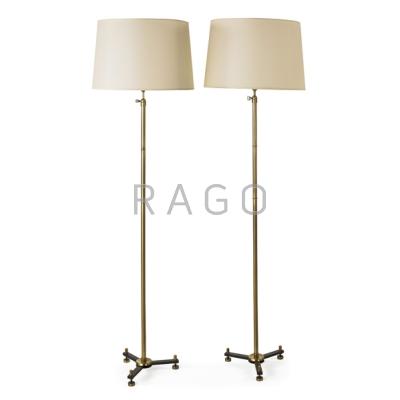 Appraisal: FRENCH Pair of adjustable floor lamps France s Brass enameled