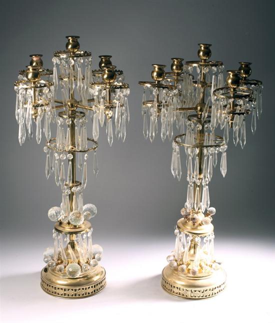 Appraisal: PAIR VICTORIAN BRASS FIVE-LIGHT BANQUET CANDELABRA late th century Multiple