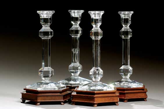 Appraisal: FOUR VAL ST LAMBERT CANDLESTICKS Four Belgian Val St Lambert