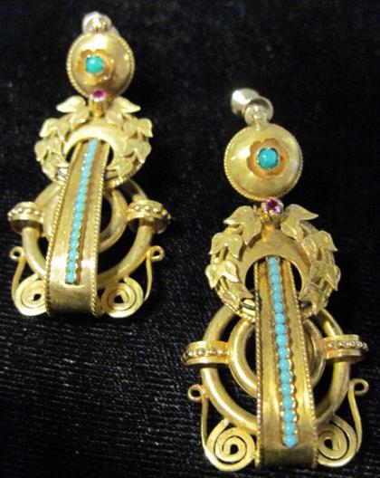 Appraisal: Fine yellow gold drop earrings'Etruscan Revival' style drop earrings with