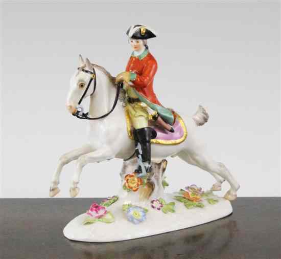 Appraisal: A Meissen equestrian group c - modelled as a gentleman