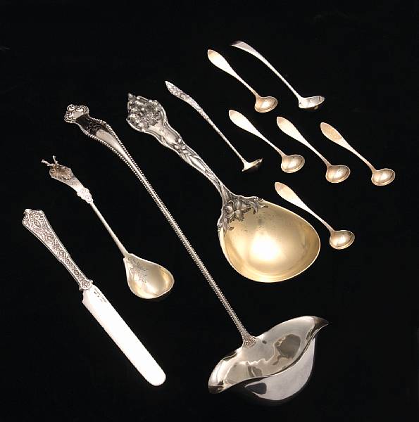 Appraisal: A group of sterling flatware Comprising Canterbury punch ladle monogrammed