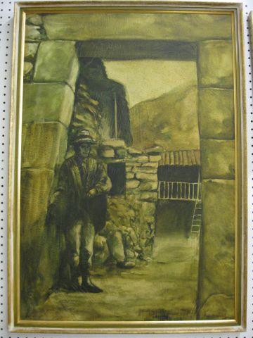 Appraisal: Ramirez Oil Man in Village Peruvian Artist x on canvas