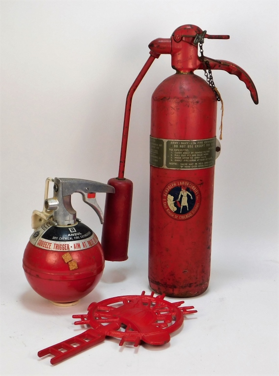 Appraisal: PC MILITARY FIRE EXTINGUISHERS AND TRIVET GROUP United States th