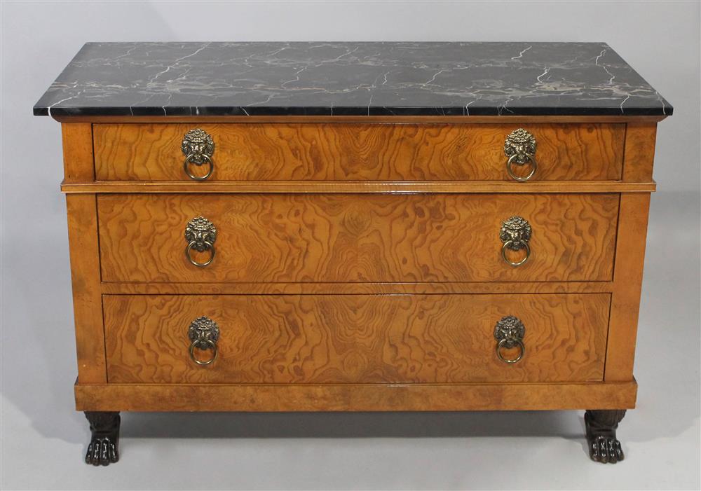 Appraisal: FIRST EMPIRE STYLE BLACK MARBLE TOPPED CHEST OF DRAWERS rectangular