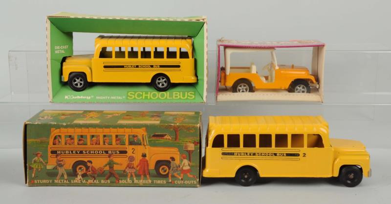 Appraisal: Lot Of Hubley Toys School Buses Jeep The civilian jeep