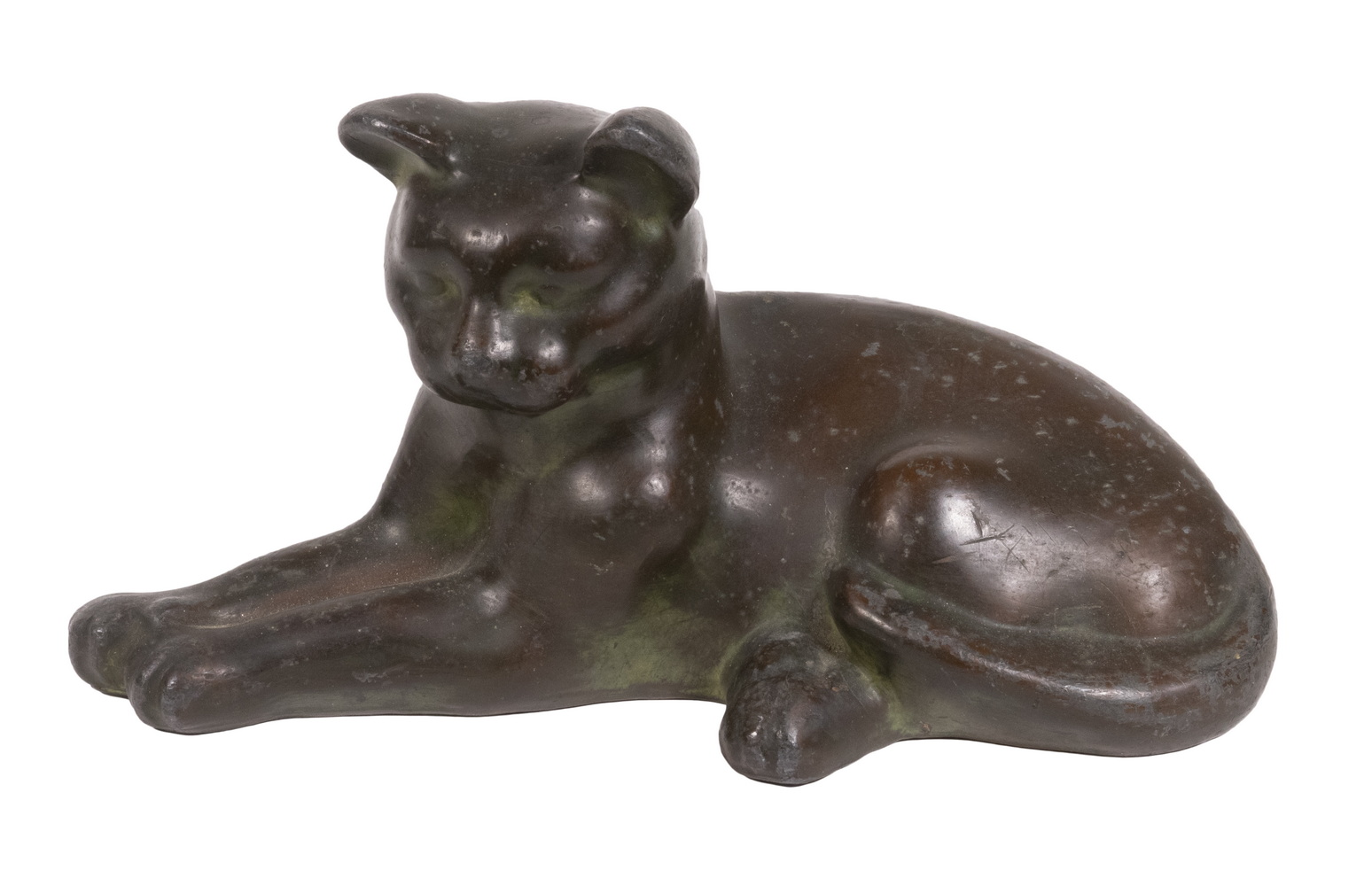 Appraisal: RECUMBENT CAT SCULPTURE Cast Metal Figure or Doorstop depicting a