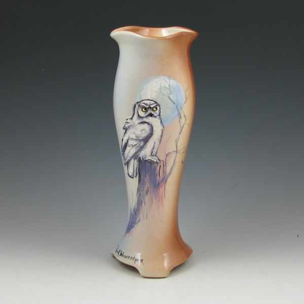 Appraisal: Rick Wisecarver vase with an owl sitting under the moon