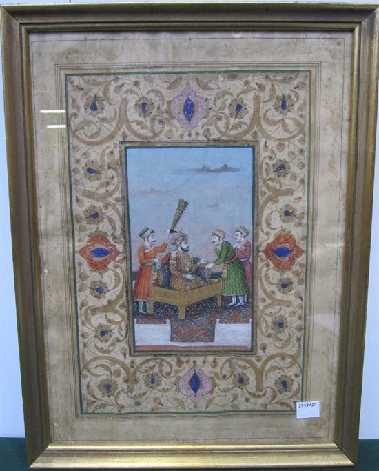 Appraisal: TH C INDO-PERSIAN ILLUMINATED MINIATURE Nabob with attendants Paint on