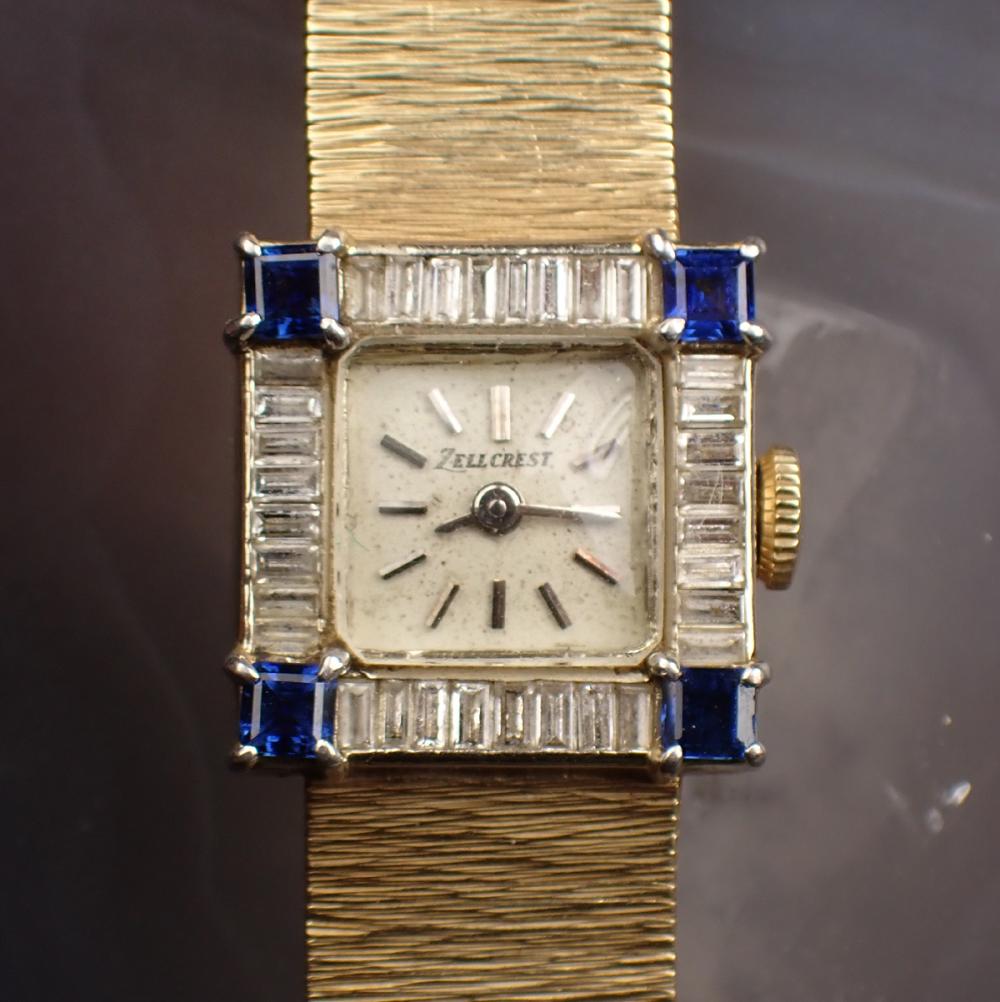 Appraisal: LADIES CRESAUX ZELLCREST DIAMOND SAPPHIRE AND FOURTEEN KARAT GOLD WATCH