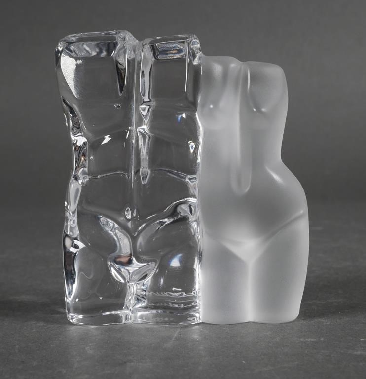 Appraisal: Daum clear and frosted glass man and woman torso sculpture