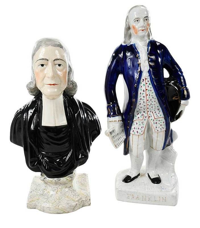 Appraisal: Staffordshire John Wesley and Benjamin Franklin British th century bust