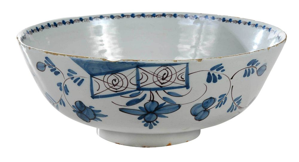 Appraisal: English Delftware Polychrome Punch Bowl circa painted in blue and