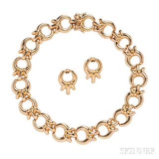 Appraisal: kt Gold Necklace and Earclips Caplain Paris the necklace designed