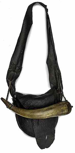 Appraisal: Long Tail Leather Hunting Bag and Horn Condition Leather hunting