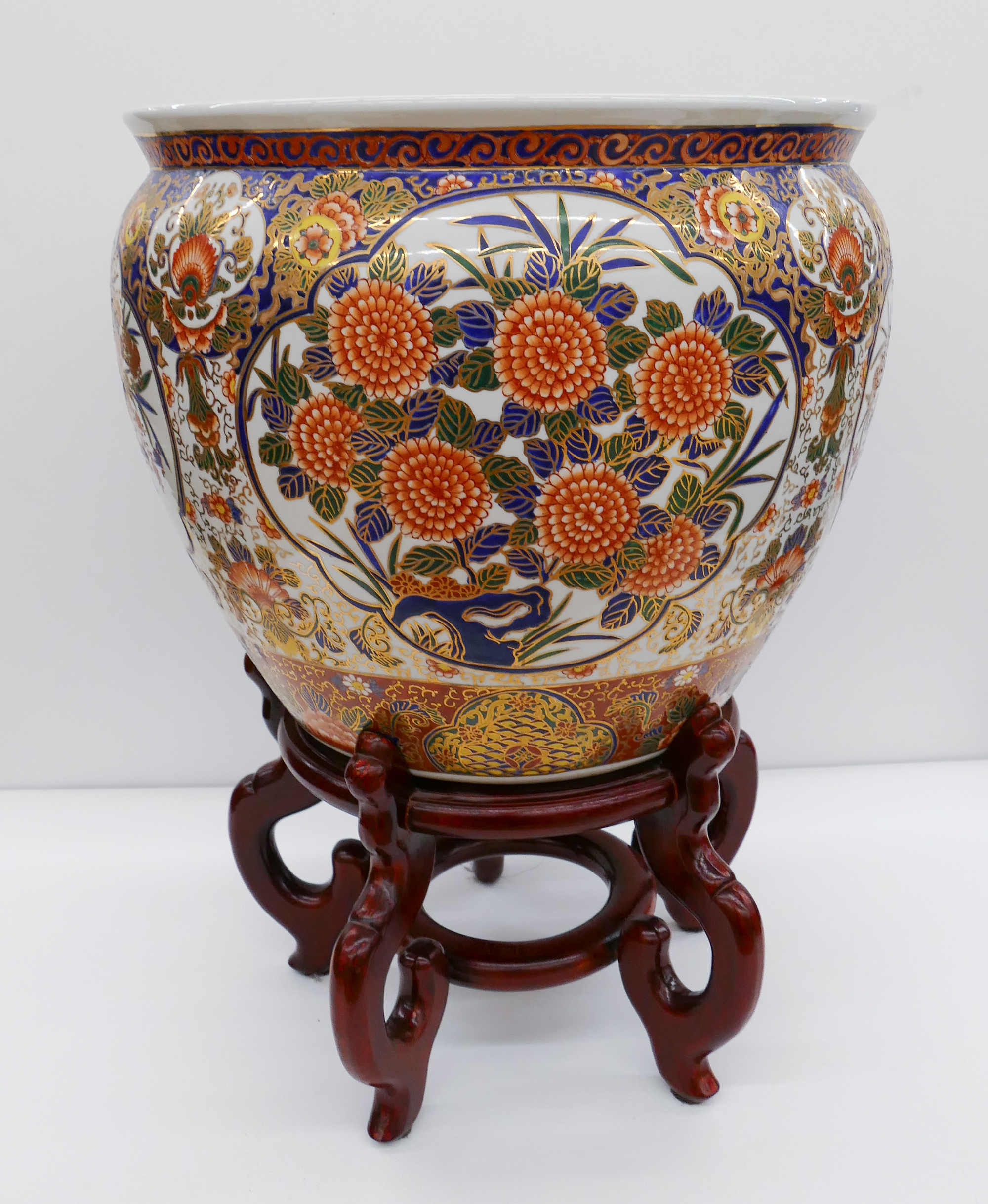 Appraisal: Chinese Gilt Imari Porcelain Fish Bowl on Stand- x ''