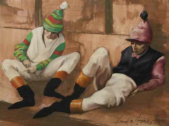 Appraisal: FRANK NELSON ASHLEY American b JOCKEYS WAITING signed and dated