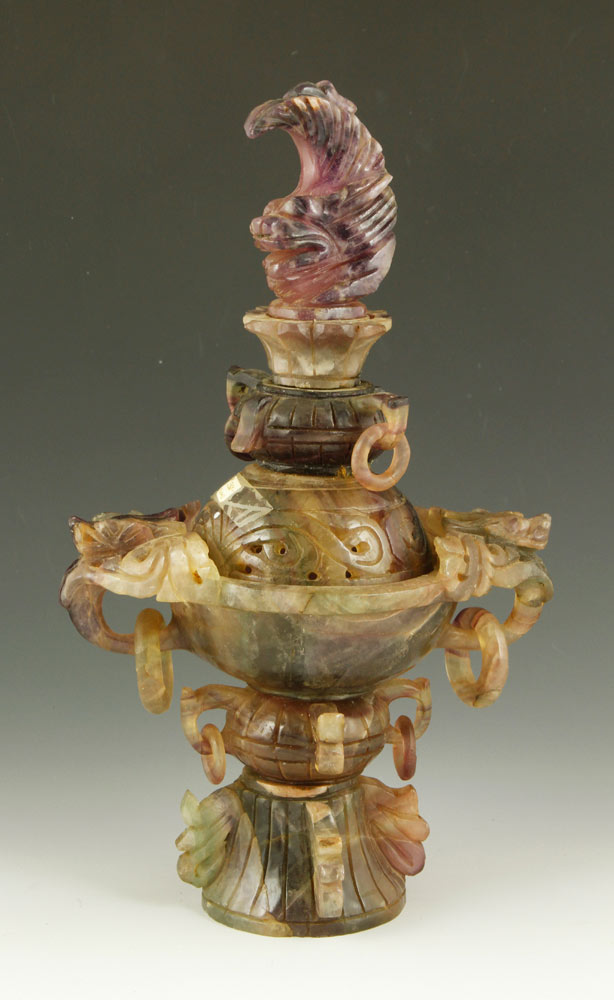 Appraisal: - Chinese Carved Quartz Urn Chinese carved urn amethyst quartz