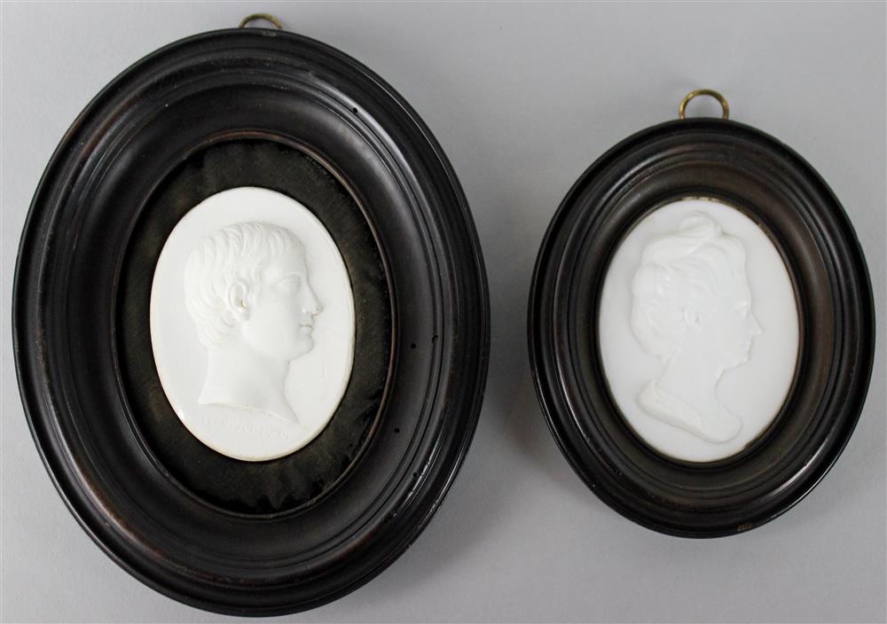 Appraisal: TWO GLASS PASTE PORTRAIT MEDALLIONS ATTRIBUTED TO JAMES TASSIE unsigned