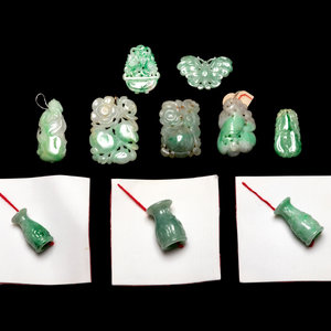 Appraisal: Chinese Apple Green and Pale Celadon Jadeite Jewelry comprising seven