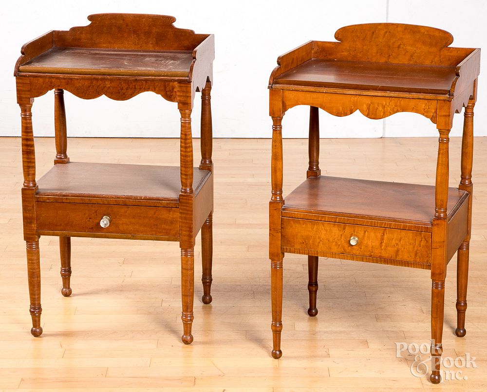 Appraisal: Two similar Pennsylvania curly maple washstands Two similar Pennsylvania curly