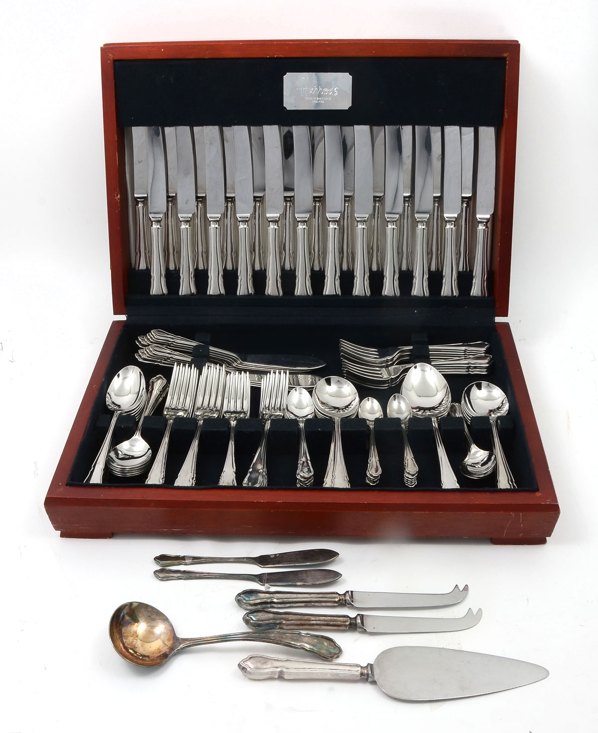 Appraisal: HARRODS STAINLESS FLATWARE SERVICE WITH BOX Comprising pc Stainless steel