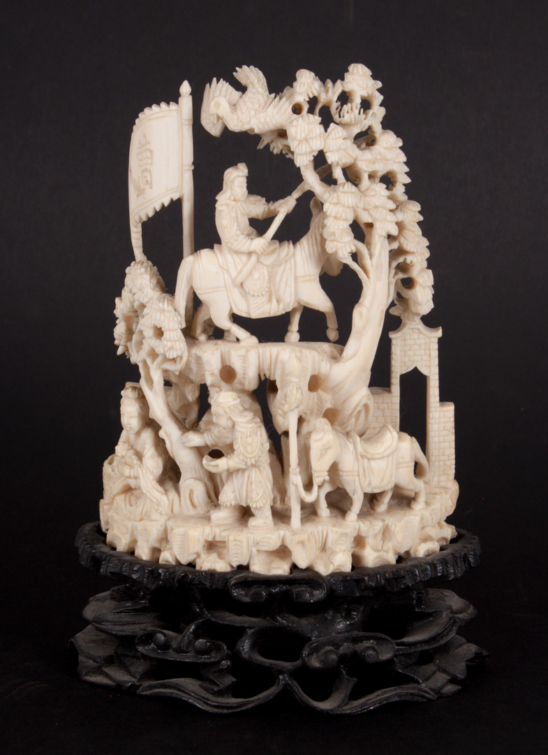 Appraisal: Chinese carved ivory diorama group modeled as mother and child